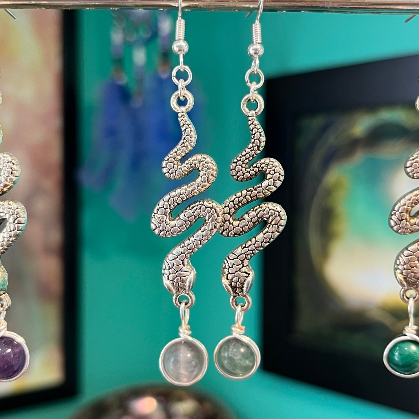 Crystal Antique Silver Snake Earrings