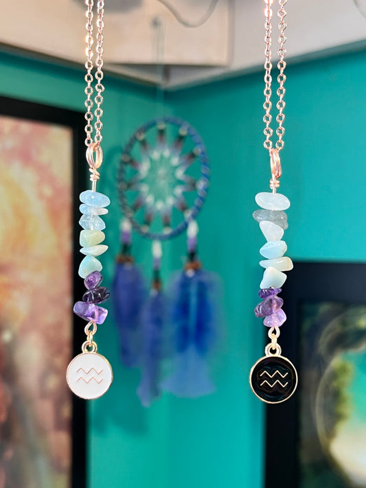 Aquarius Crystal Necklace I Handmade Wire Wrapped Zodiac Jewelry I Crystals for Aquarius