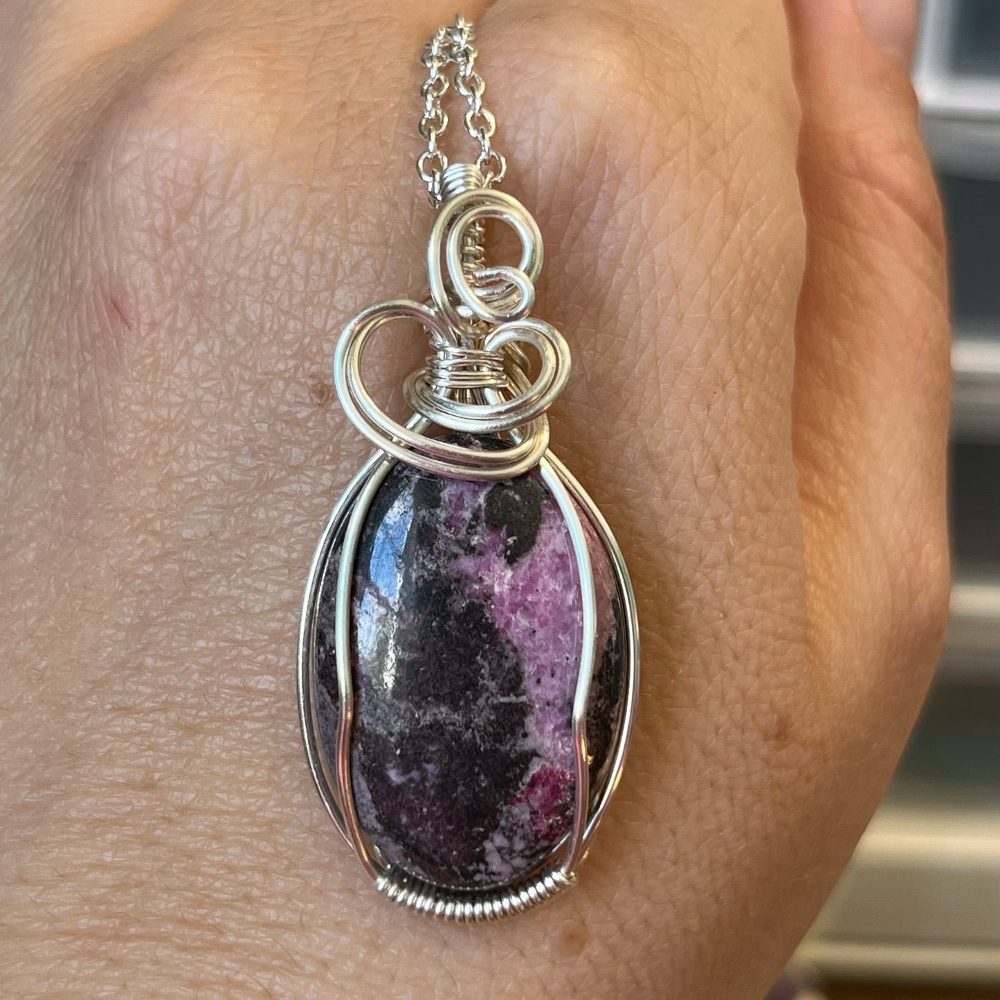 Pink Cobalto Calcite Necklace | Wire Wrapped Crystal Healing Pendant with Chain | Healing ~ Nurtures ~ Hope