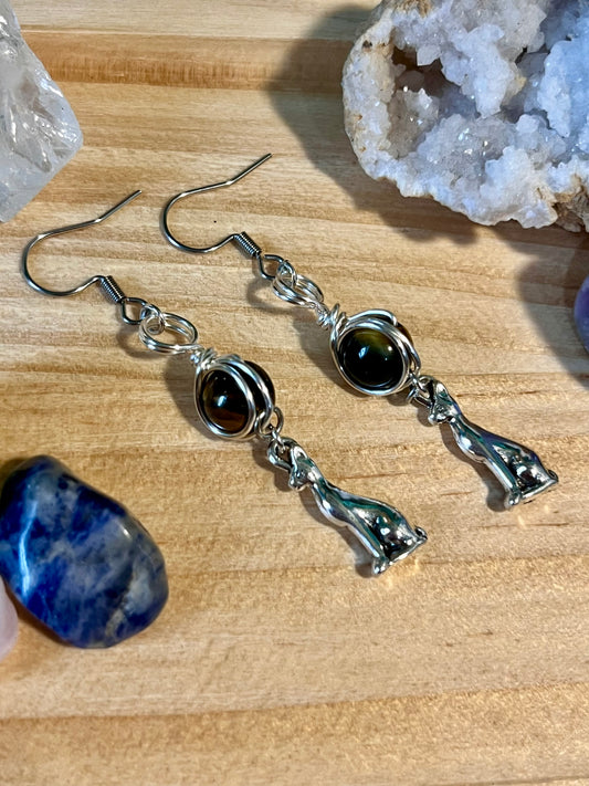 Bastet Goddess Earrings – Devotional Crystal & Charm Jewelry – Hypoallergenic Witchy Earrings