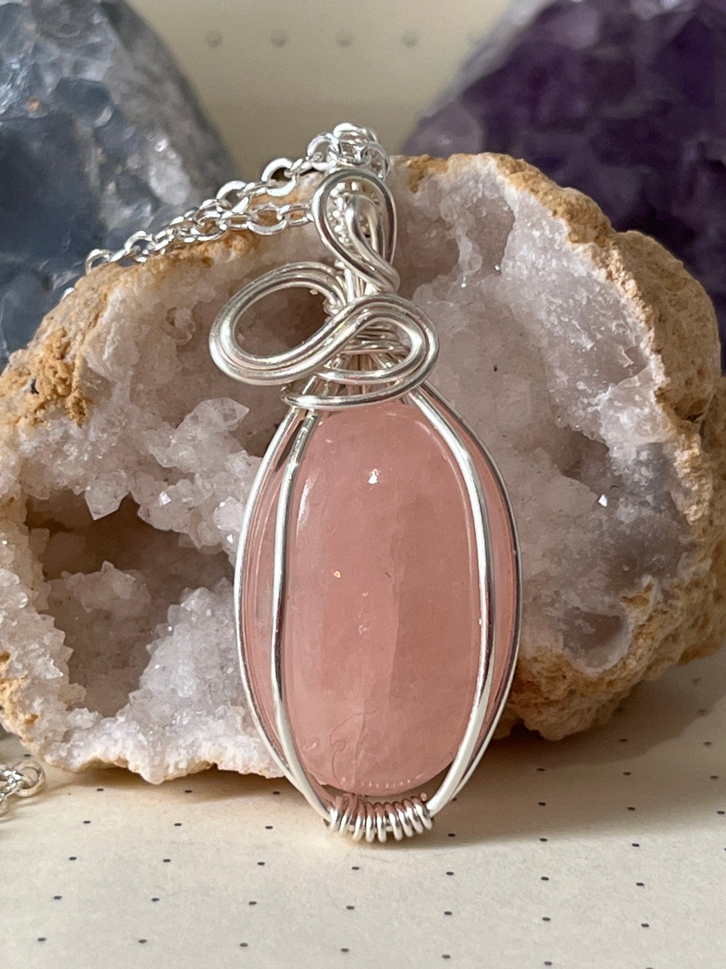 Morganite Necklace | Wire Wrapped Crystal Healing Pendant with Chain | Brings Joy ~ Releases Emotions ~ Heals Old Wounds