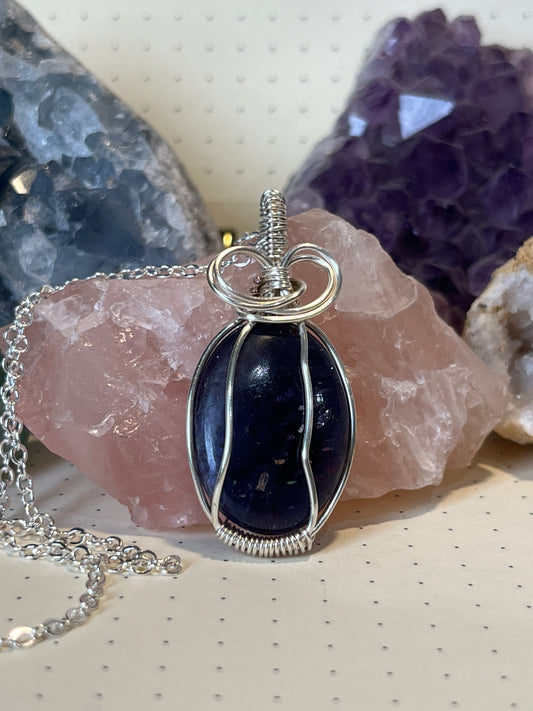Iolite Sunstone Necklace | Wire Wrapped Crystal Healing Pendant with Chain | Joy ~ Inspiration ~ Breaking Patterns