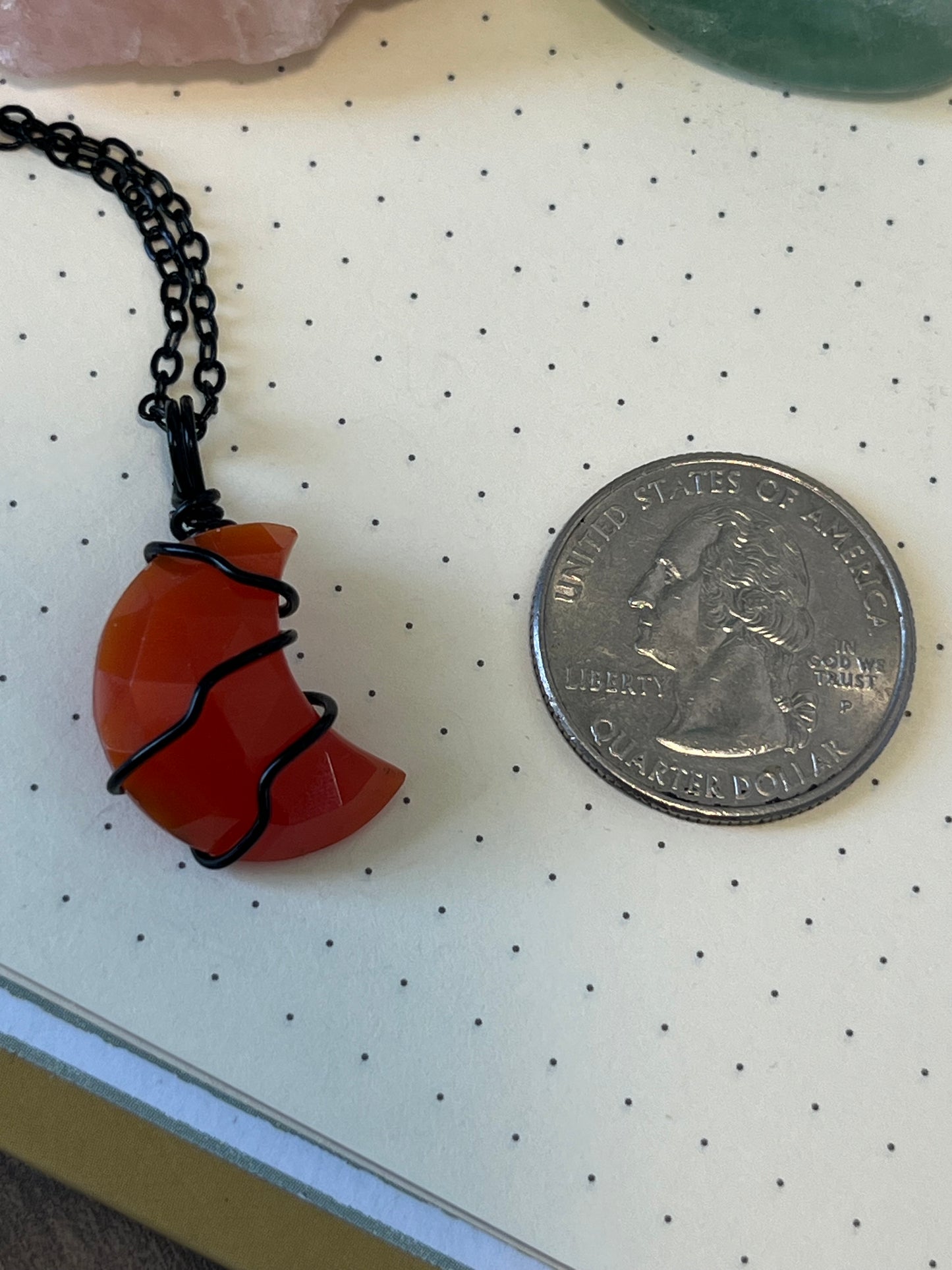 Red Onyx Moon Necklace | Wire Wrapped Crystal Healing Pendant with Chain | Protection ~ Release ~ Prosperity