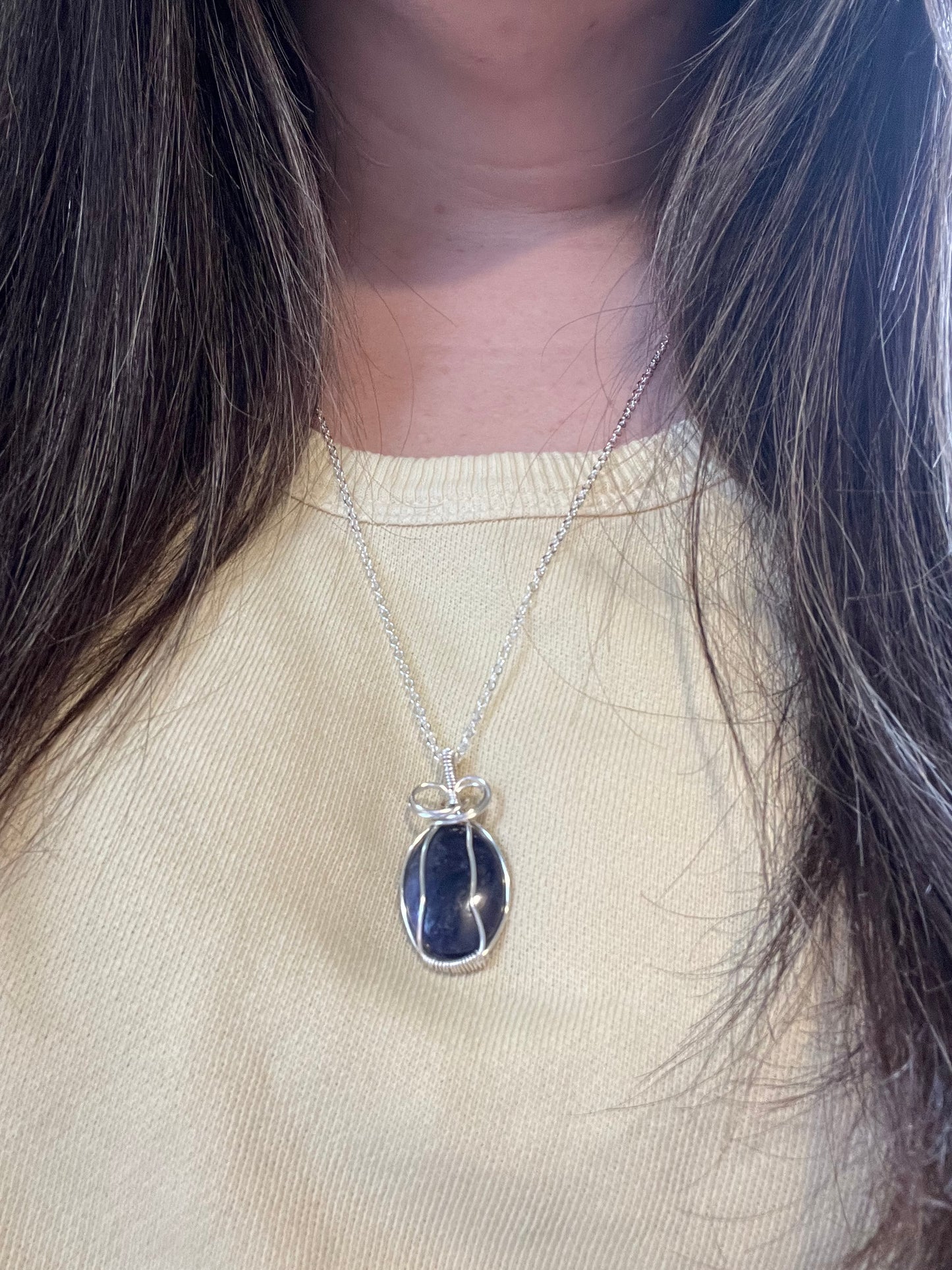 Iolite Sunstone Necklace | Wire Wrapped Crystal Healing Pendant with Chain | Joy ~ Inspiration ~ Breaking Patterns