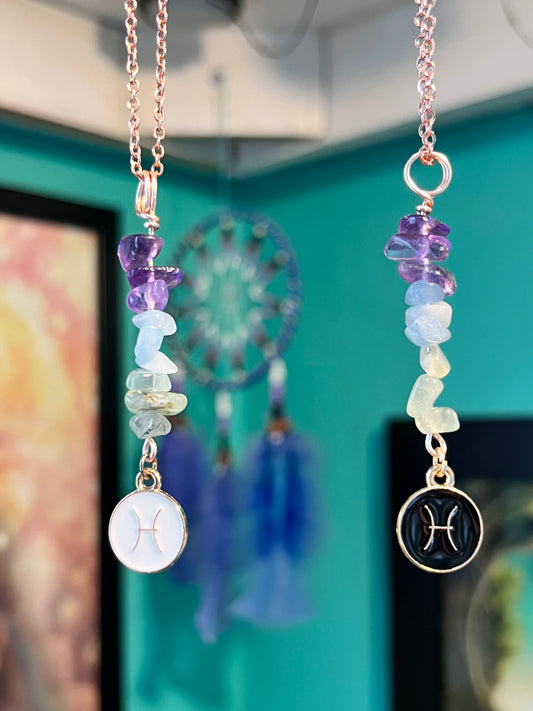 Pisces Crystal Necklace I Handmade Wire Wrapped Zodiac Jewelry I Crystals for Pisces