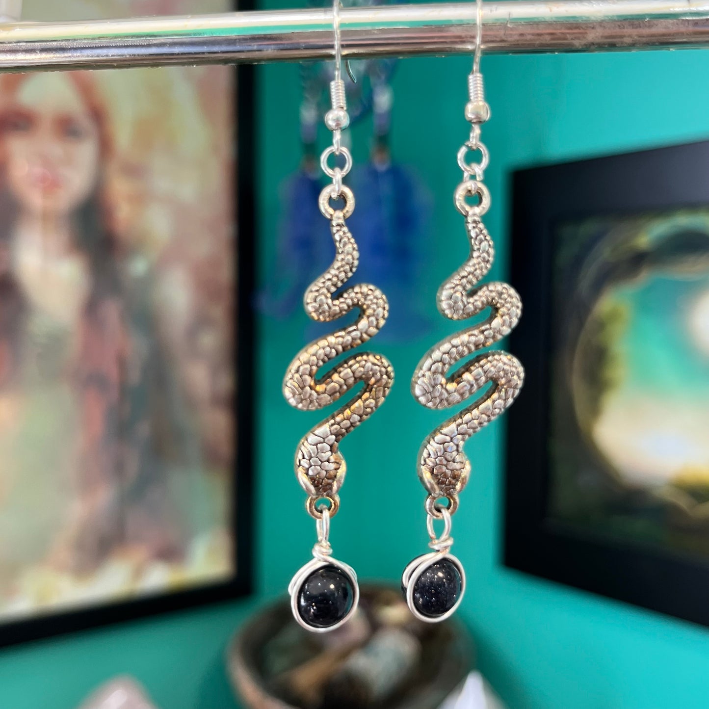 Crystal Antique Silver Snake Earrings