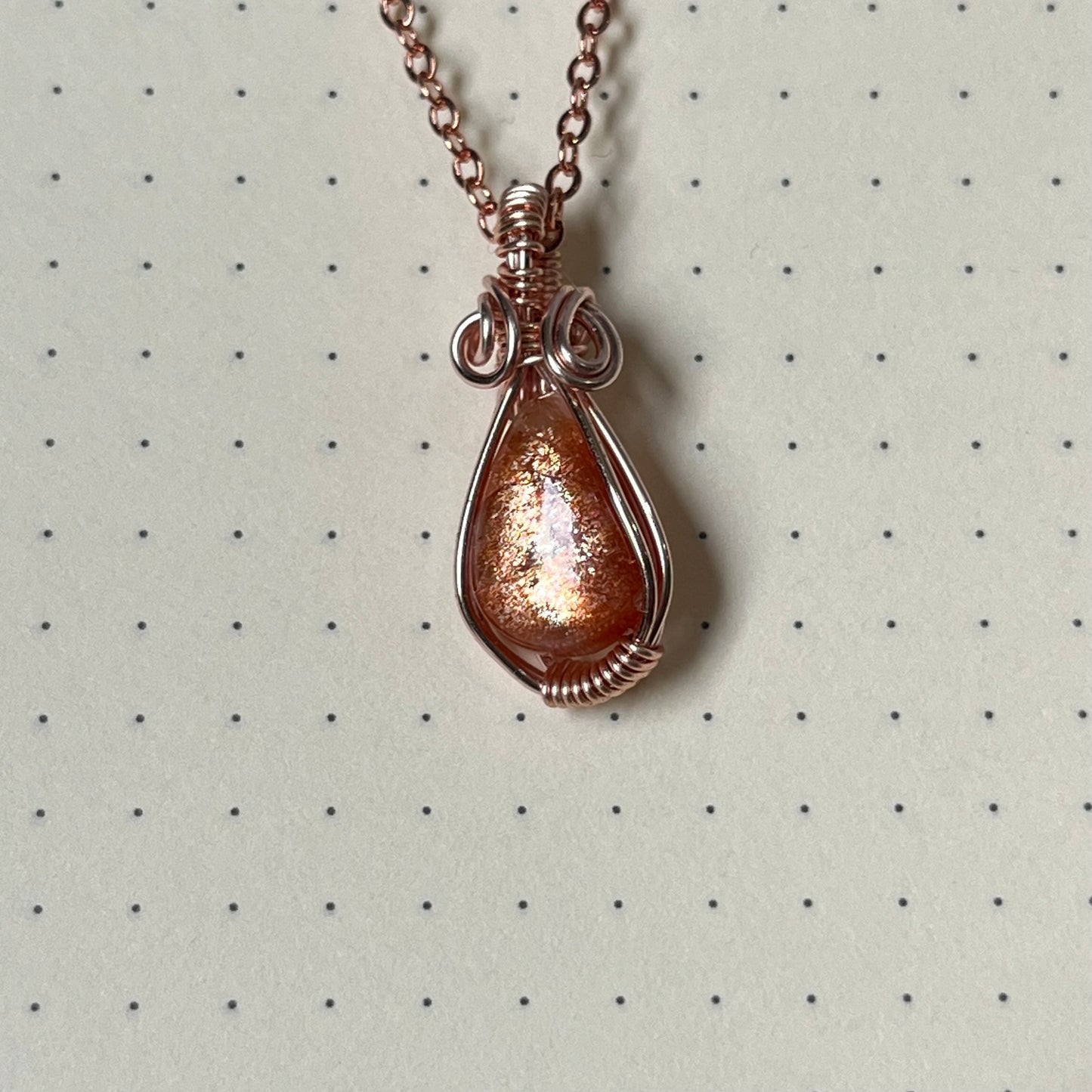 Sunstone Necklace | Wire Wrapped Crystal Healing Pendant with Chain |  Joy ~ Light ~ Optimism