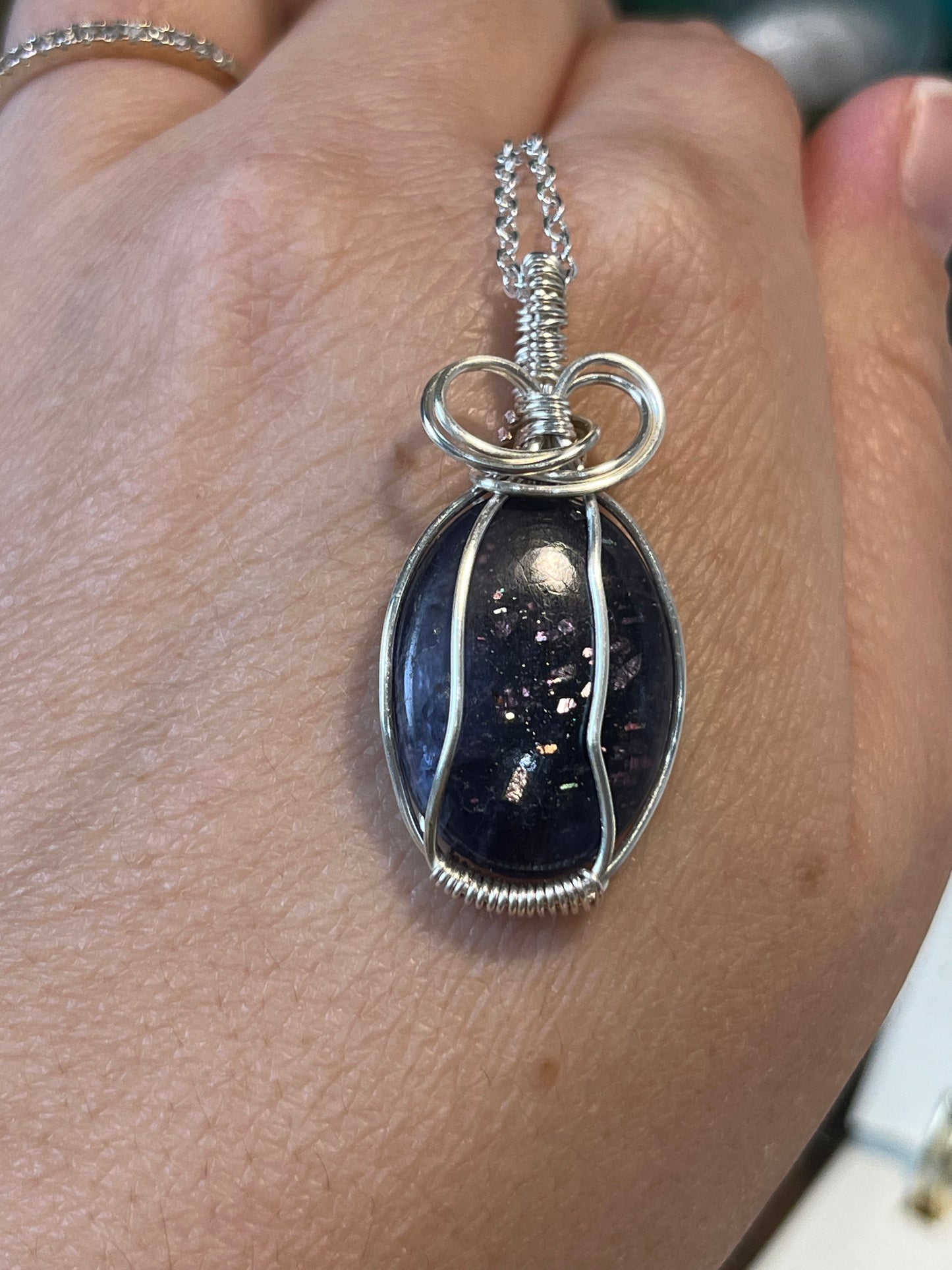 Iolite Sunstone Necklace | Wire Wrapped Crystal Healing Pendant with Chain | Joy ~ Inspiration ~ Breaking Patterns