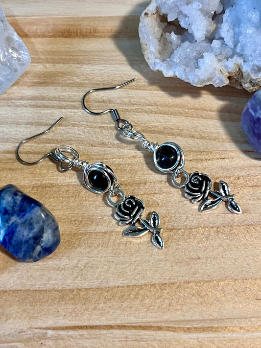Santa Muerte Goddess Earrings – Devotional Crystal & Charm Jewelry – Hypoallergenic Witchy Earrings