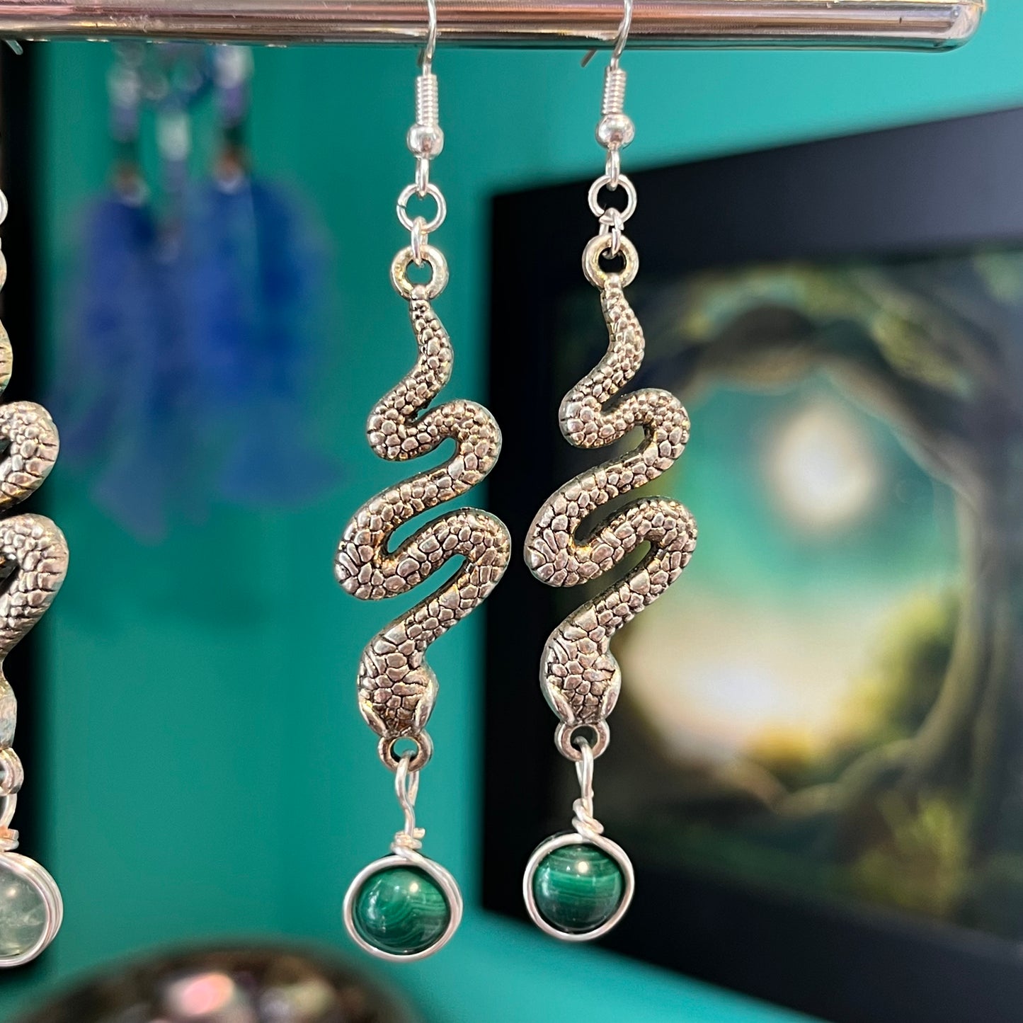 Crystal Antique Silver Snake Earrings