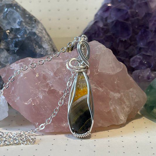 Bumble Bee Jasper Necklace, Wire Wrapped Crystal Pendant with Chain, Nurturing ~ Self-Esteem ~ Accept Change