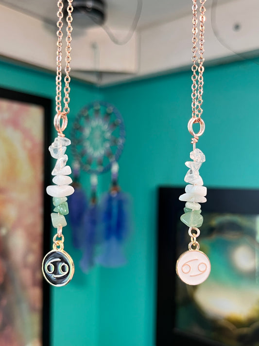 Cancer Crystal Necklace I Handmade Wire Wrapped Zodiac Jewelry I Crystals for Cancer