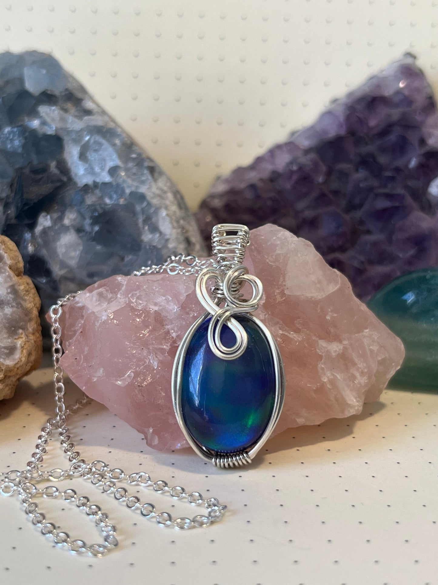 Aurora Opal Necklace | Wire Wrapped Crystal Healing Pendant with Chain | Uplifting ~ Creativity ~ Discovery