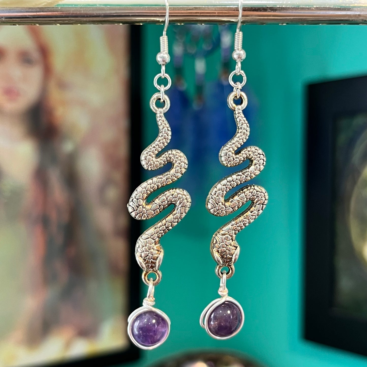 Crystal Antique Silver Snake Earrings