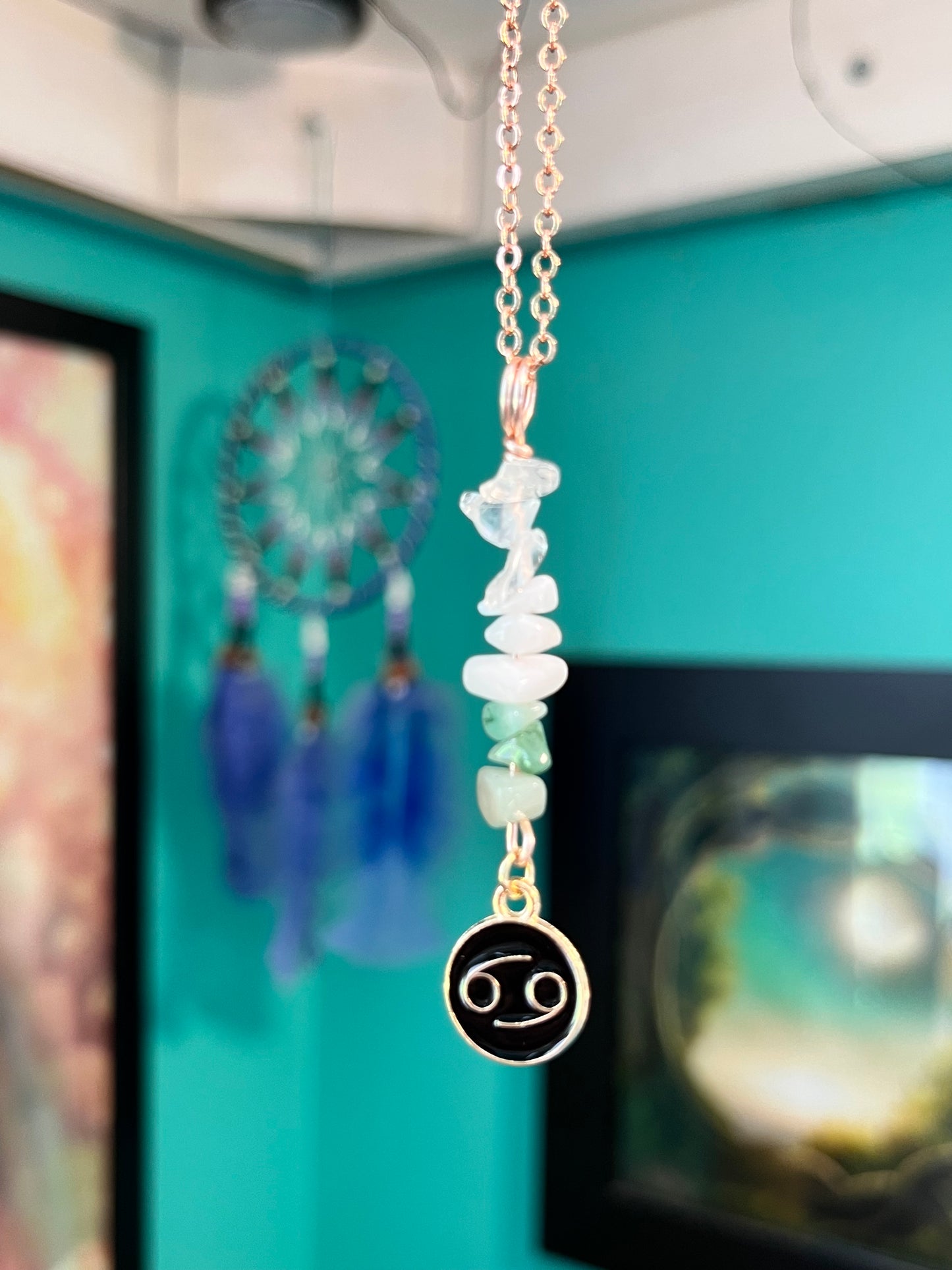 Cancer Crystal Necklace I Handmade Wire Wrapped Zodiac Jewelry I Crystals for Cancer