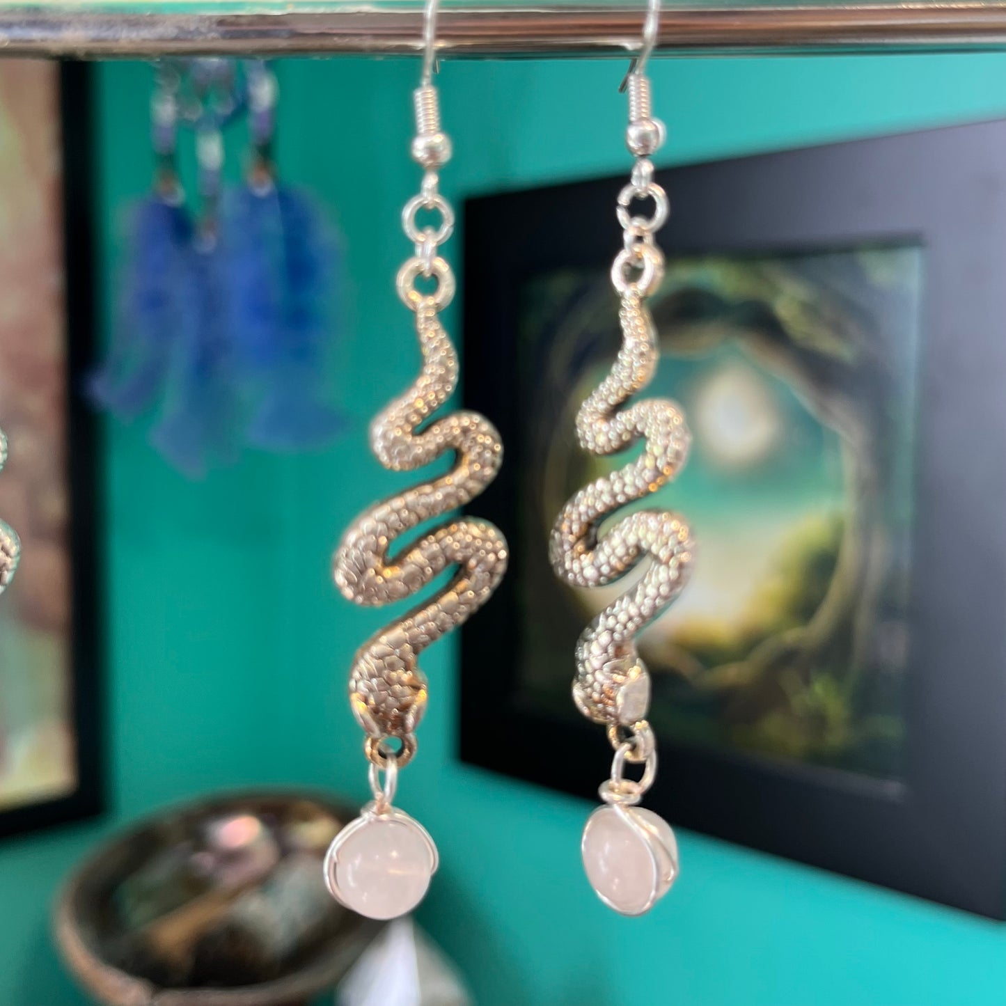 Crystal Antique Silver Snake Earrings