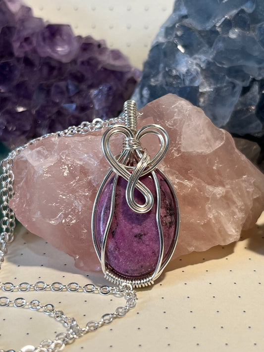 Pink Cobalto Calcite Necklace, Wire Wrapped Crystal Pendant with Chain, Healing ~ Nurtures ~ Hope