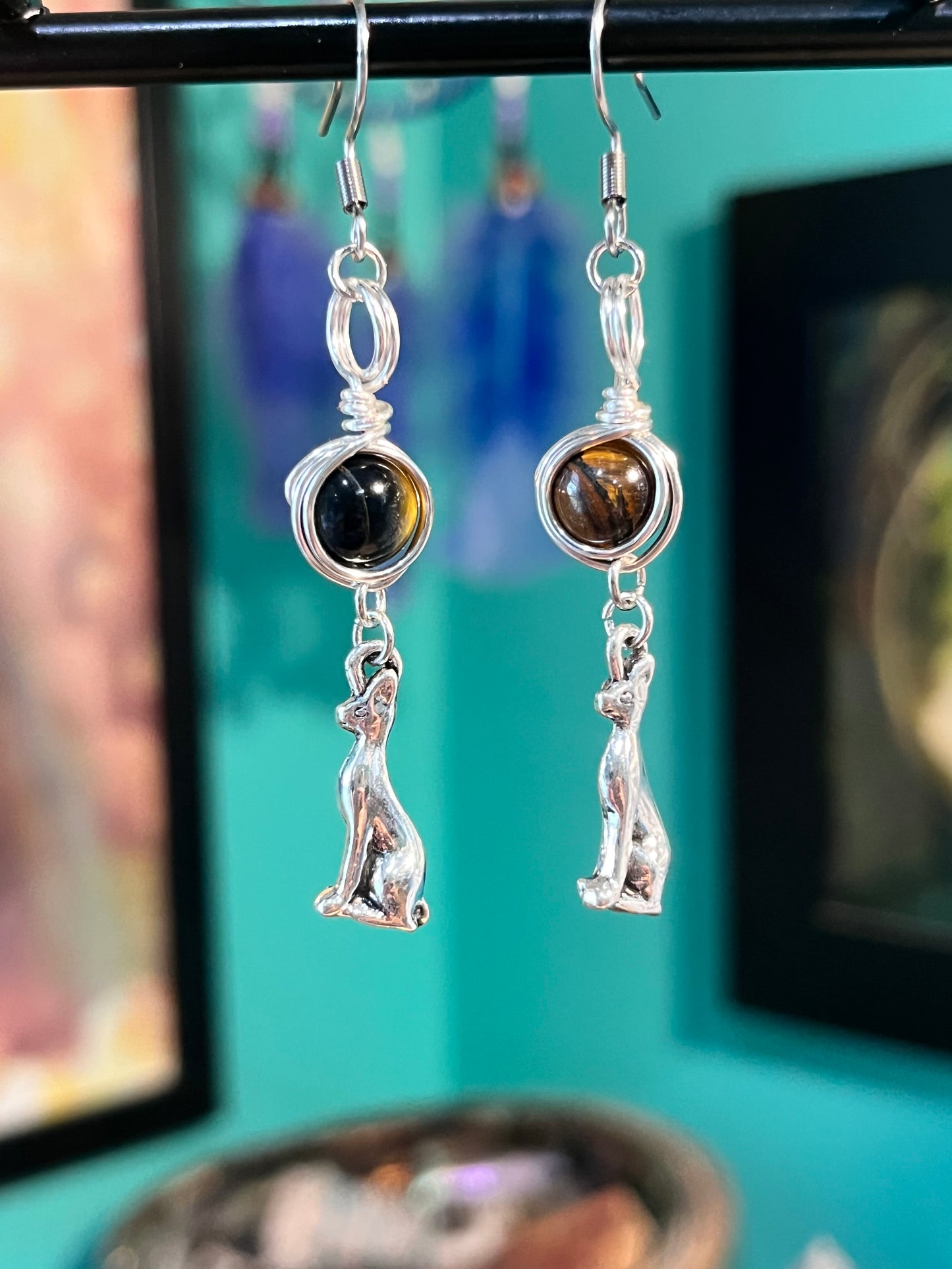 Bastet Goddess Earrings – Devotional Crystal & Charm Jewelry – Hypoallergenic Witchy Earrings