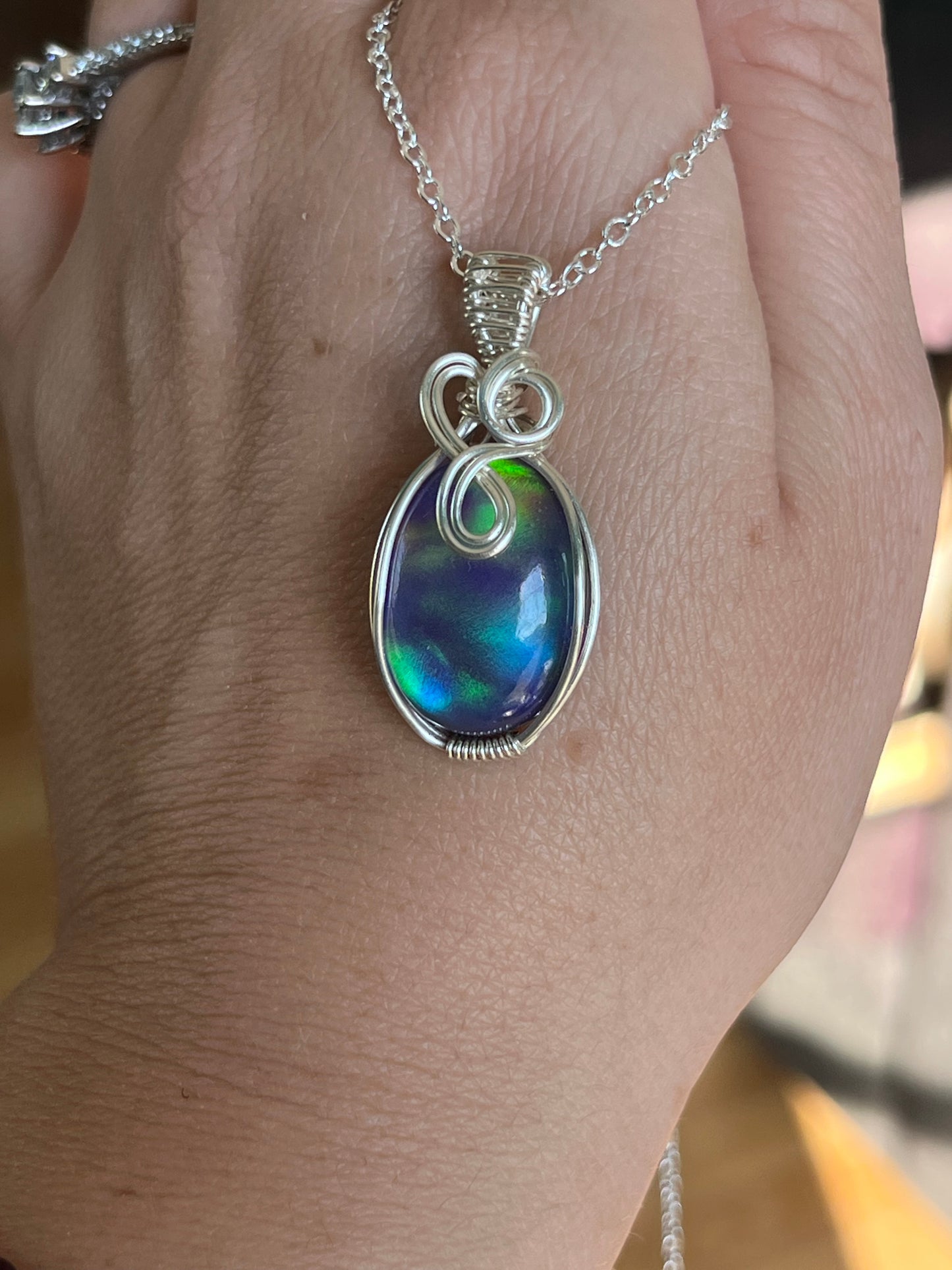 Aurora Opal Necklace | Wire Wrapped Crystal Healing Pendant with Chain | Uplifting ~ Creativity ~ Discovery