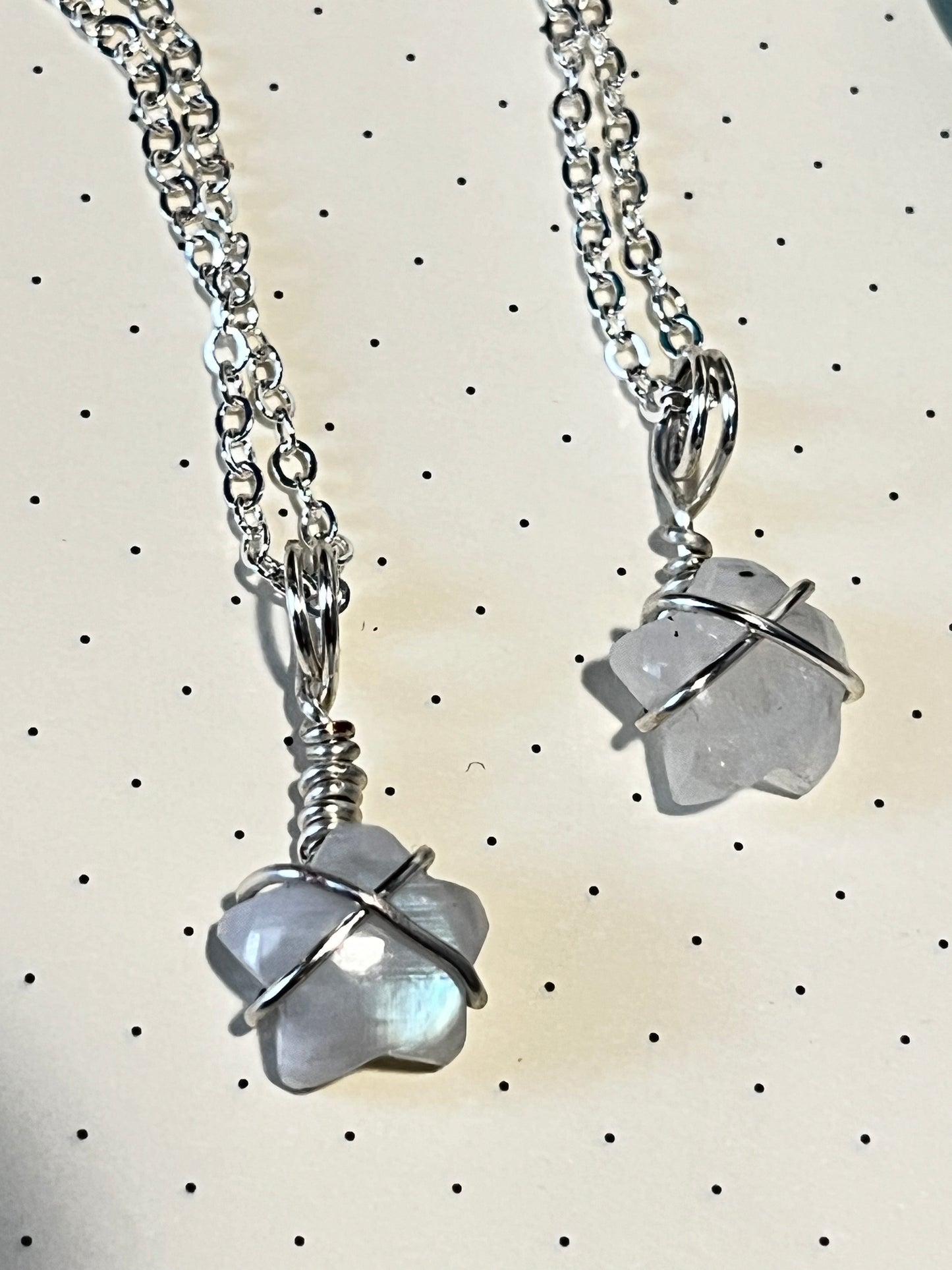 Moonstone 'Star' Shaped Necklace, Wire Wrapped Crystal Pendant with Chain, New Beginnings ~ Divinity ~ Growth