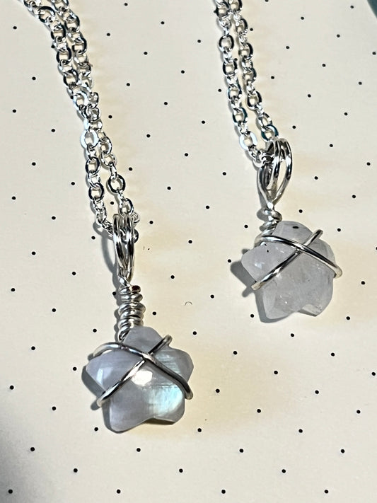 Moonstone 'Star' Shaped Necklace, Wire Wrapped Crystal Pendant with Chain, New Beginnings ~ Divinity ~ Growth
