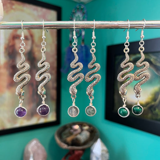 Crystal Antique Silver Snake Earrings