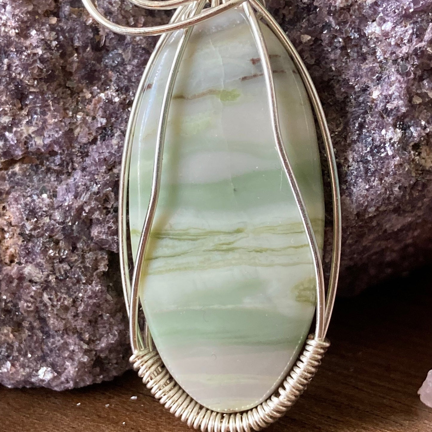 Green Septarian Necklace, Wire Wrapped Crystal Pendant with Chain, Strength ~ Nurturing ~ Patience