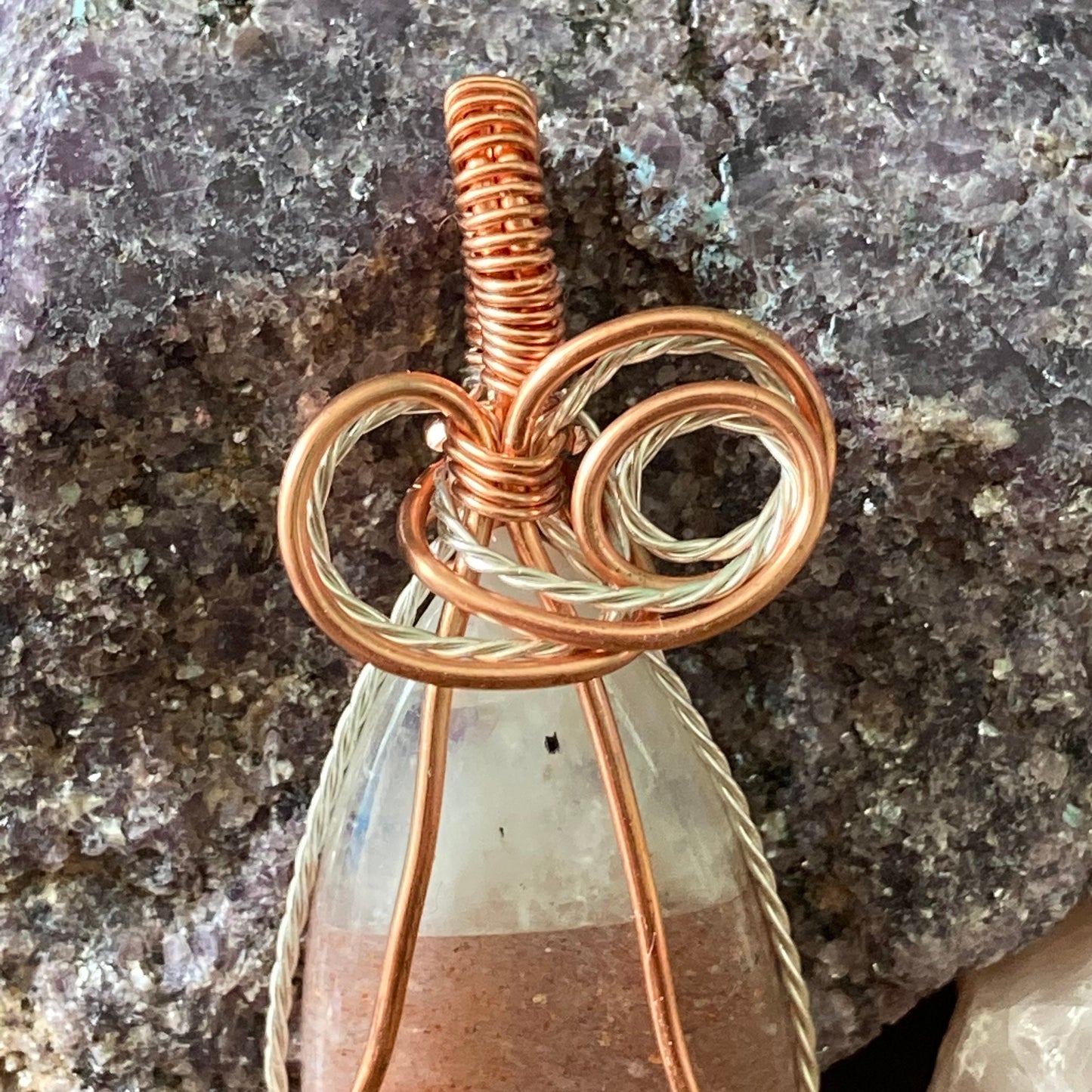 Sunstone and Moonstone Necklace, Wire Wrapped Crystal Pendant with Chain, Balance ~ Divinity ~ Light