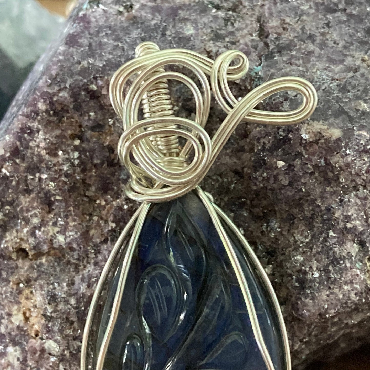 Labradorite Necklace, Wire Wrapped Crystal Pendant with Chain, Labradorite with Blue Flash, Higher Awareness ~ Shielding ~ Creativity