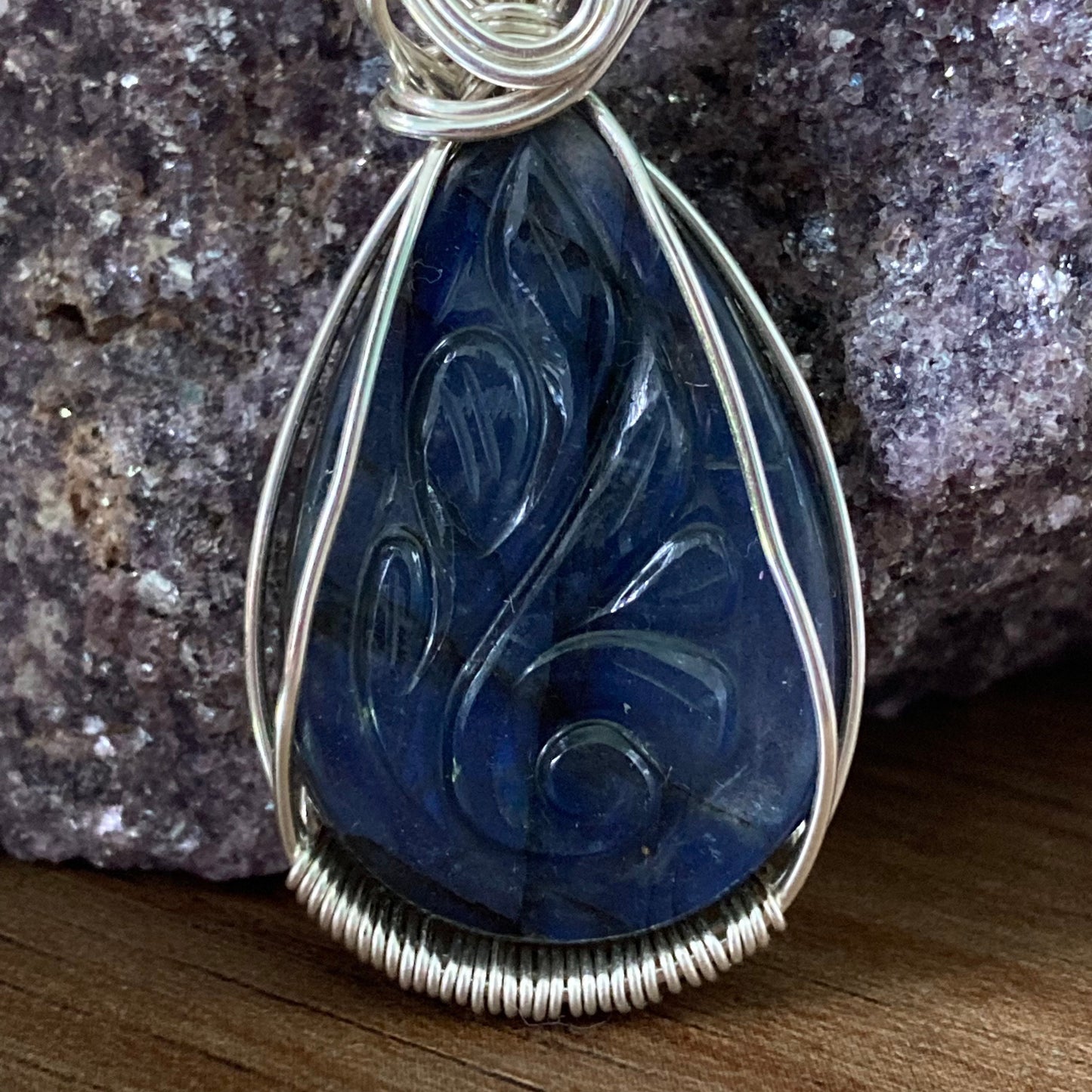 Labradorite Necklace, Wire Wrapped Crystal Pendant with Chain, Labradorite with Blue Flash, Higher Awareness ~ Shielding ~ Creativity