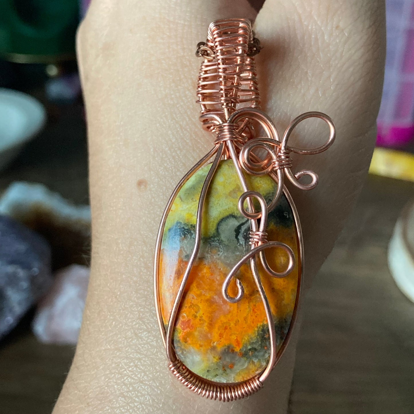 Bumble Bee Jasper Necklace, Wire Wrapped Crystal Pendant with Chain, Nurturing ~ Self-Esteem ~ Accept Change