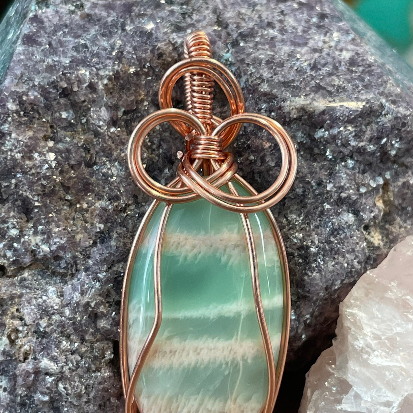Copper wrapped amazonite
