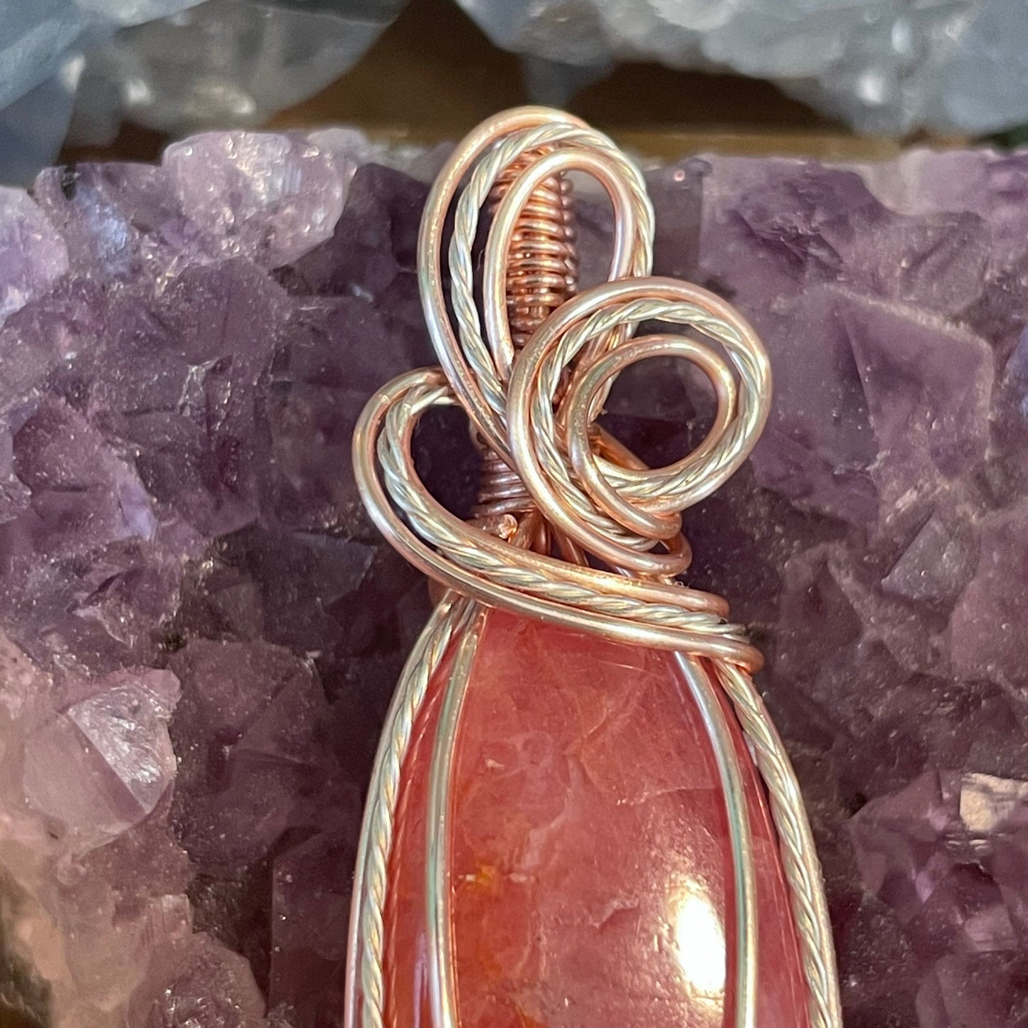 Rhodochrosite Necklace, Wire Wrapped Crystal Pendant with Chain, Healing Trauma ~ Worthiness ~ Self-Love & Compassion