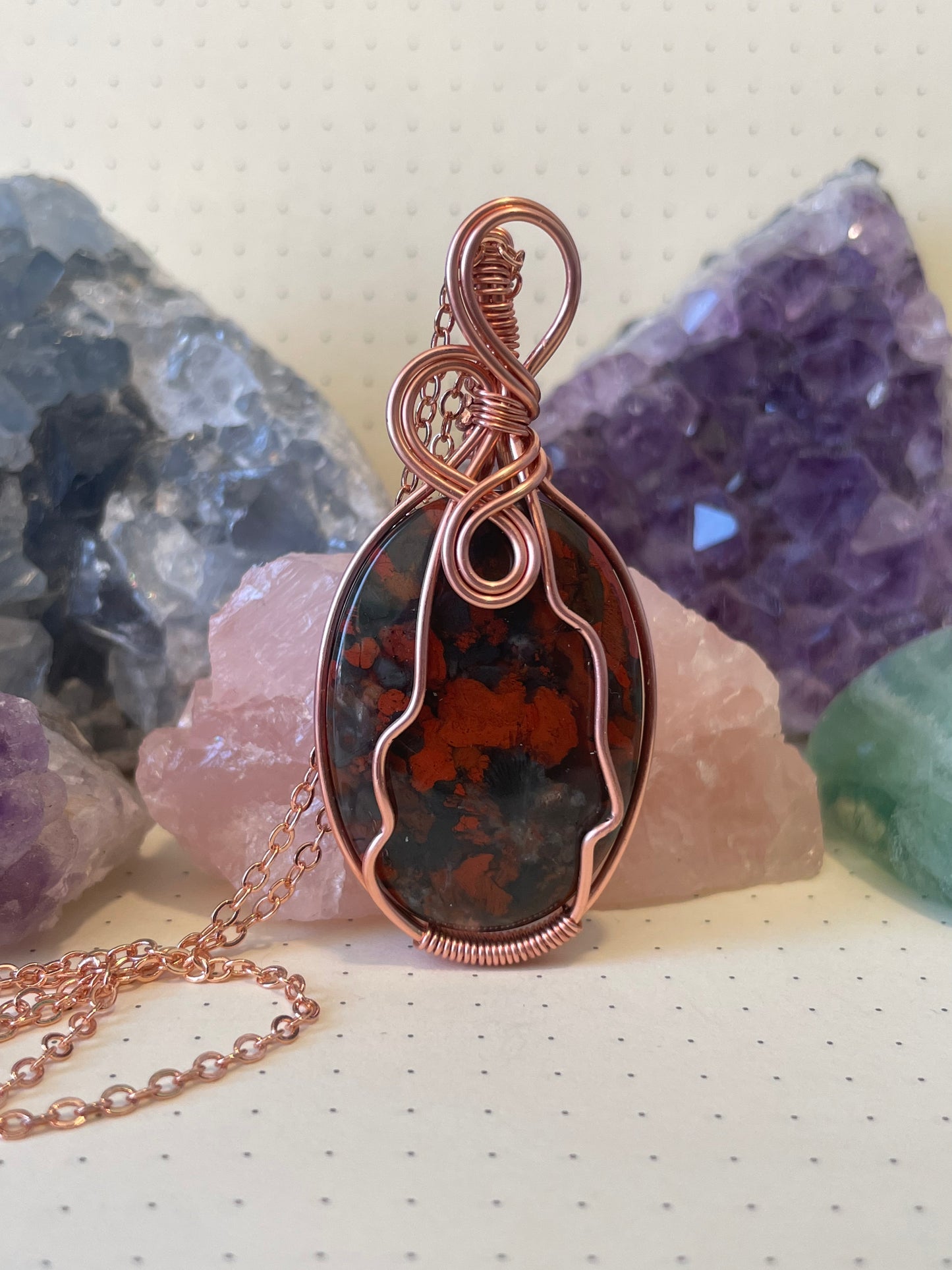 Jasper Crystal Necklace, Wire Wrapped Crystal Pendant with Chain, Nurturing ~ Dream Work ~ Tranquility