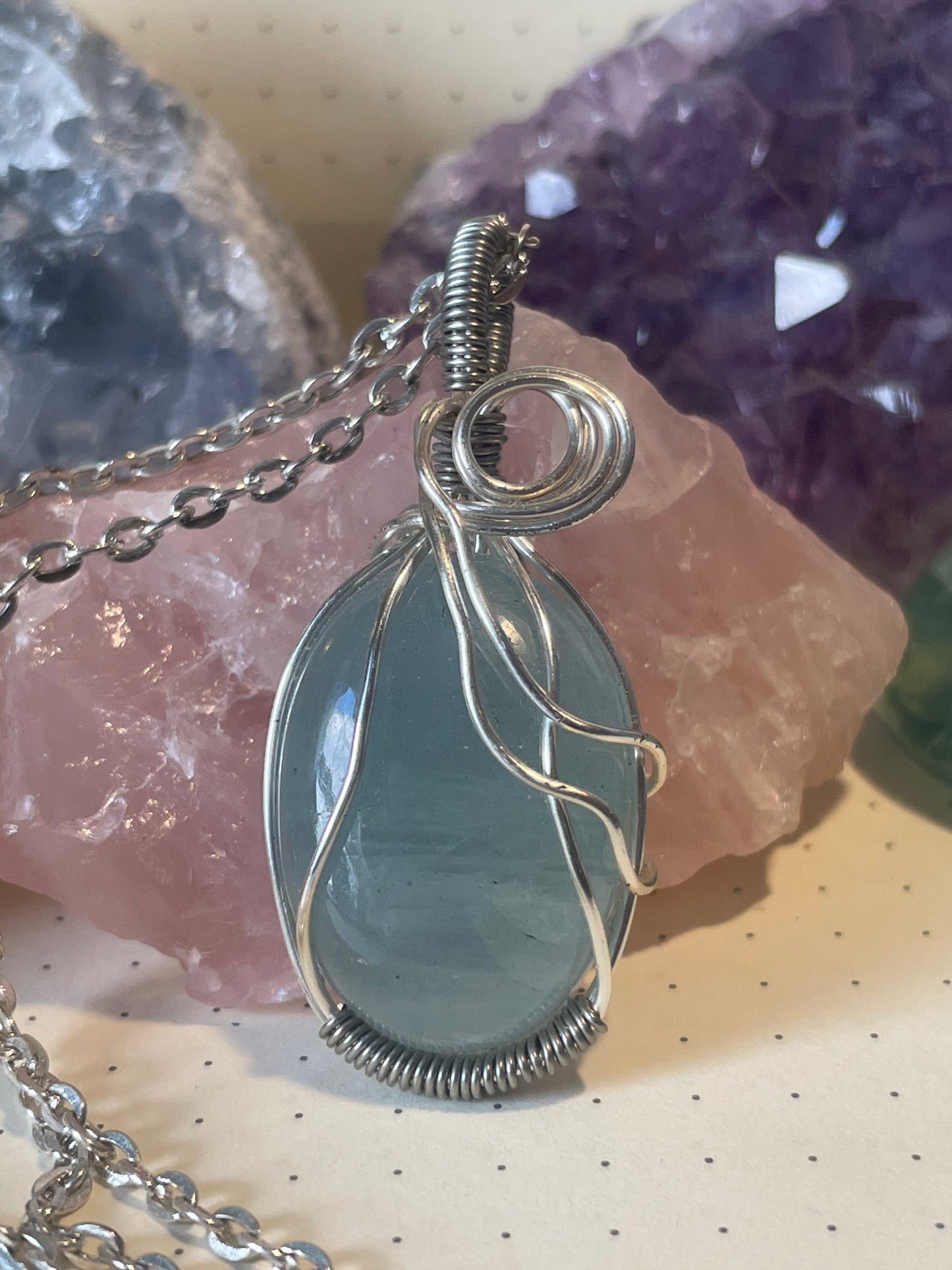 Wire wrapped aquamarine necklace with chain