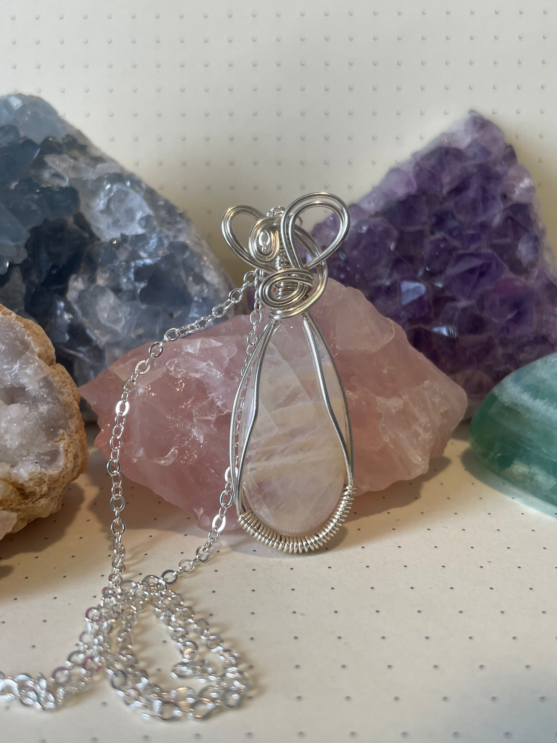 African Moonstone Crystal Neclace with Chain