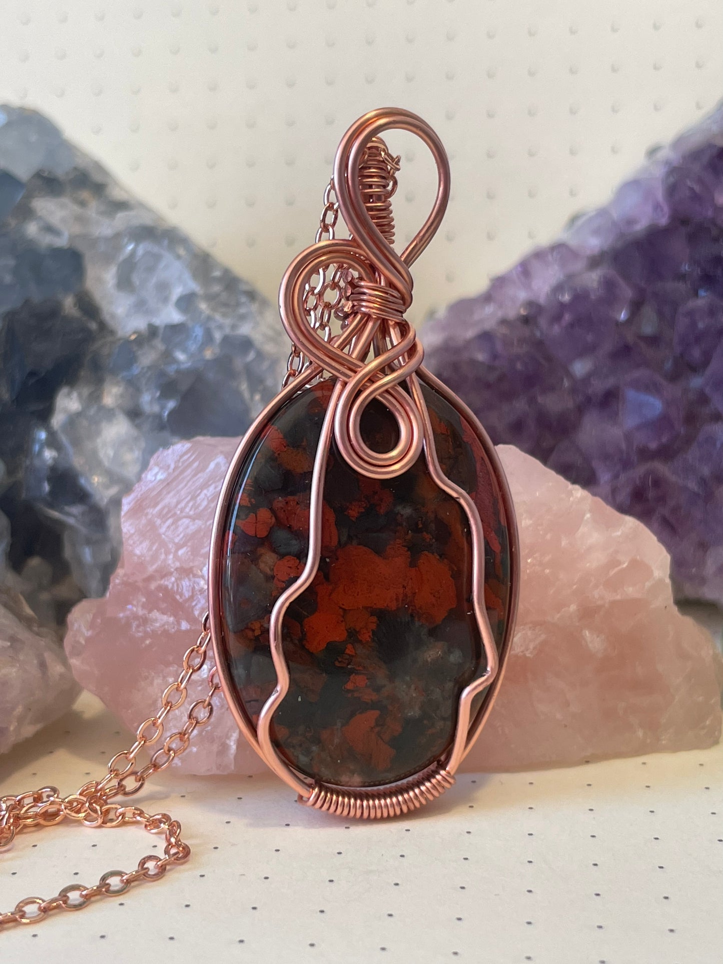 Jasper Crystal Necklace, Wire Wrapped Crystal Pendant with Chain, Nurturing ~ Dream Work ~ Tranquility