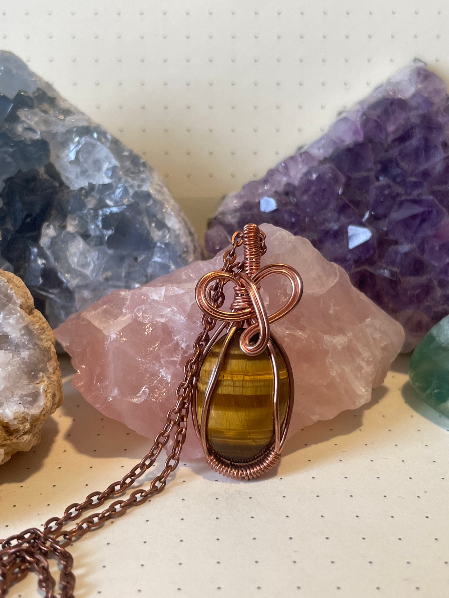 Tiger's Eye Necklace, Wire Wrapped Crystal Pendant with Chain, Concentration ~ Creativity ~ Prosperity