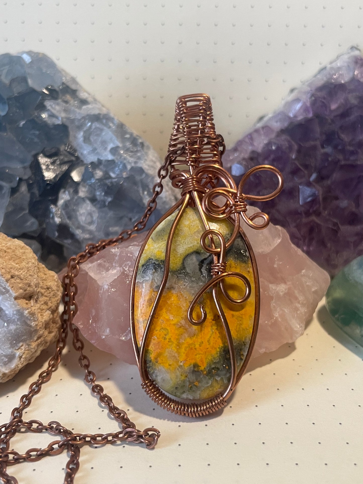 Bumble Bee Jasper Necklace, Wire Wrapped Crystal Pendant with Chain, Nurturing ~ Self-Esteem ~ Accept Change