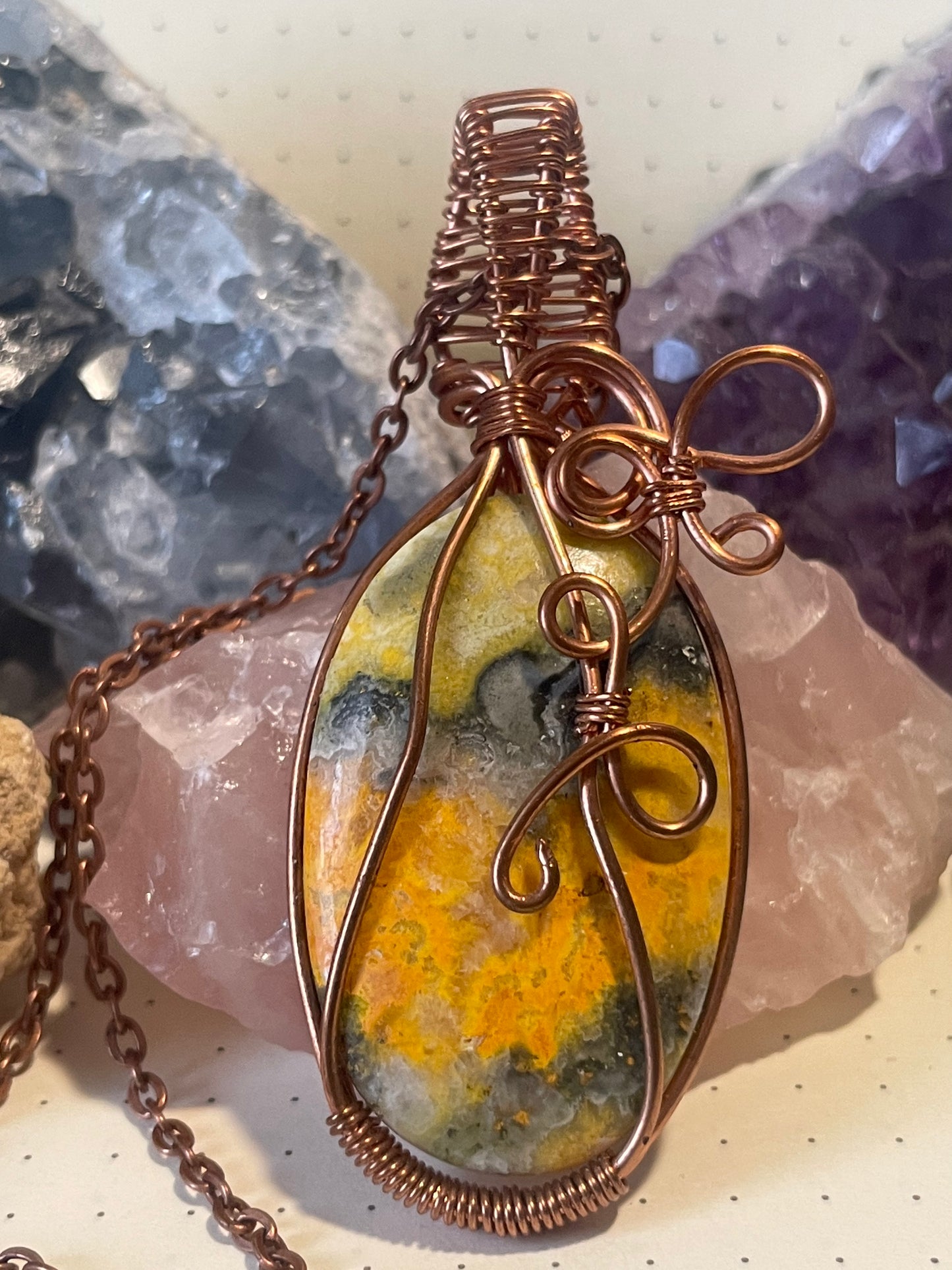 Bumble Bee Jasper Necklace, Wire Wrapped Crystal Pendant with Chain, Nurturing ~ Self-Esteem ~ Accept Change