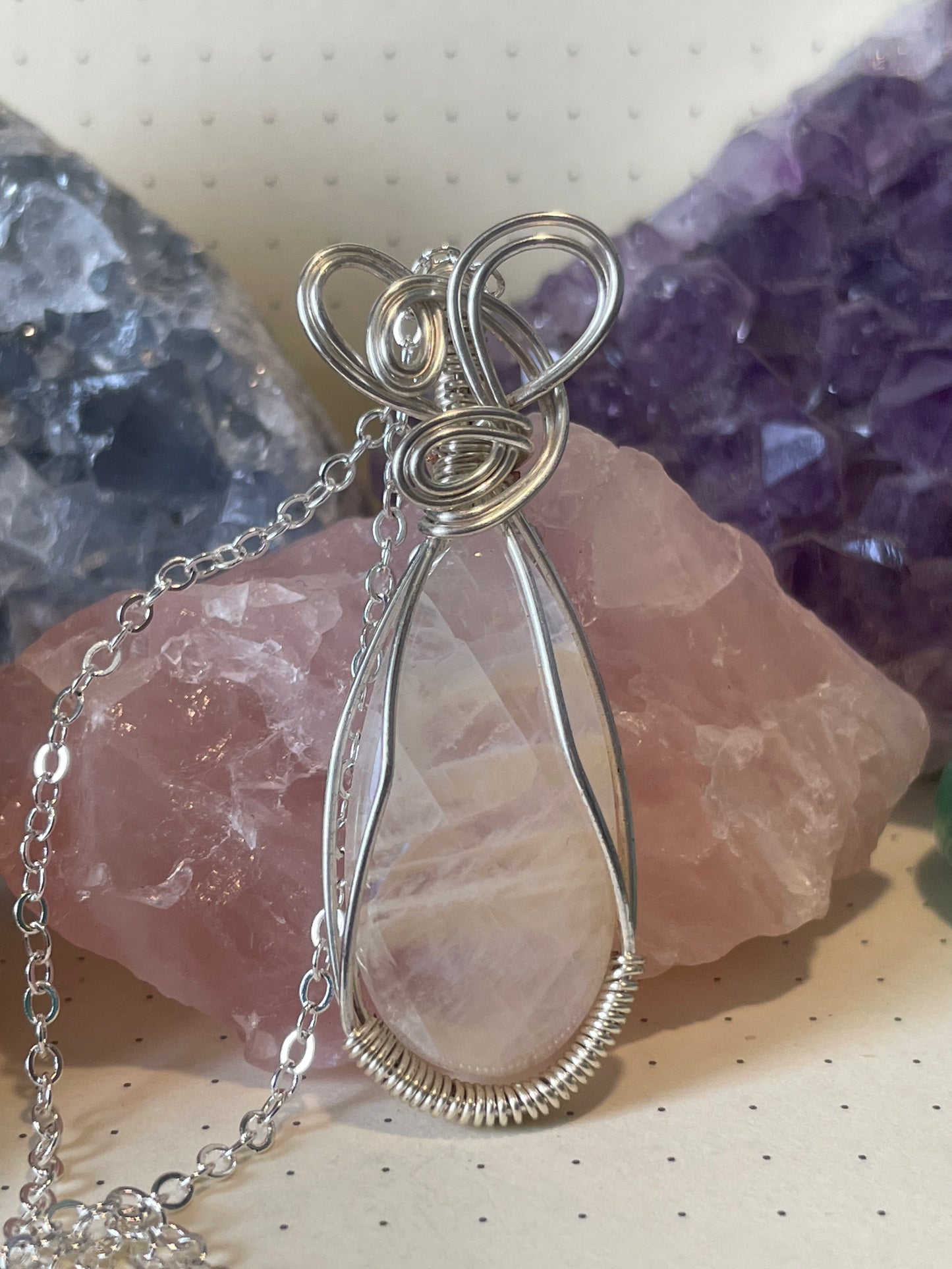 African Moonstone Crystal Neclace with Chain