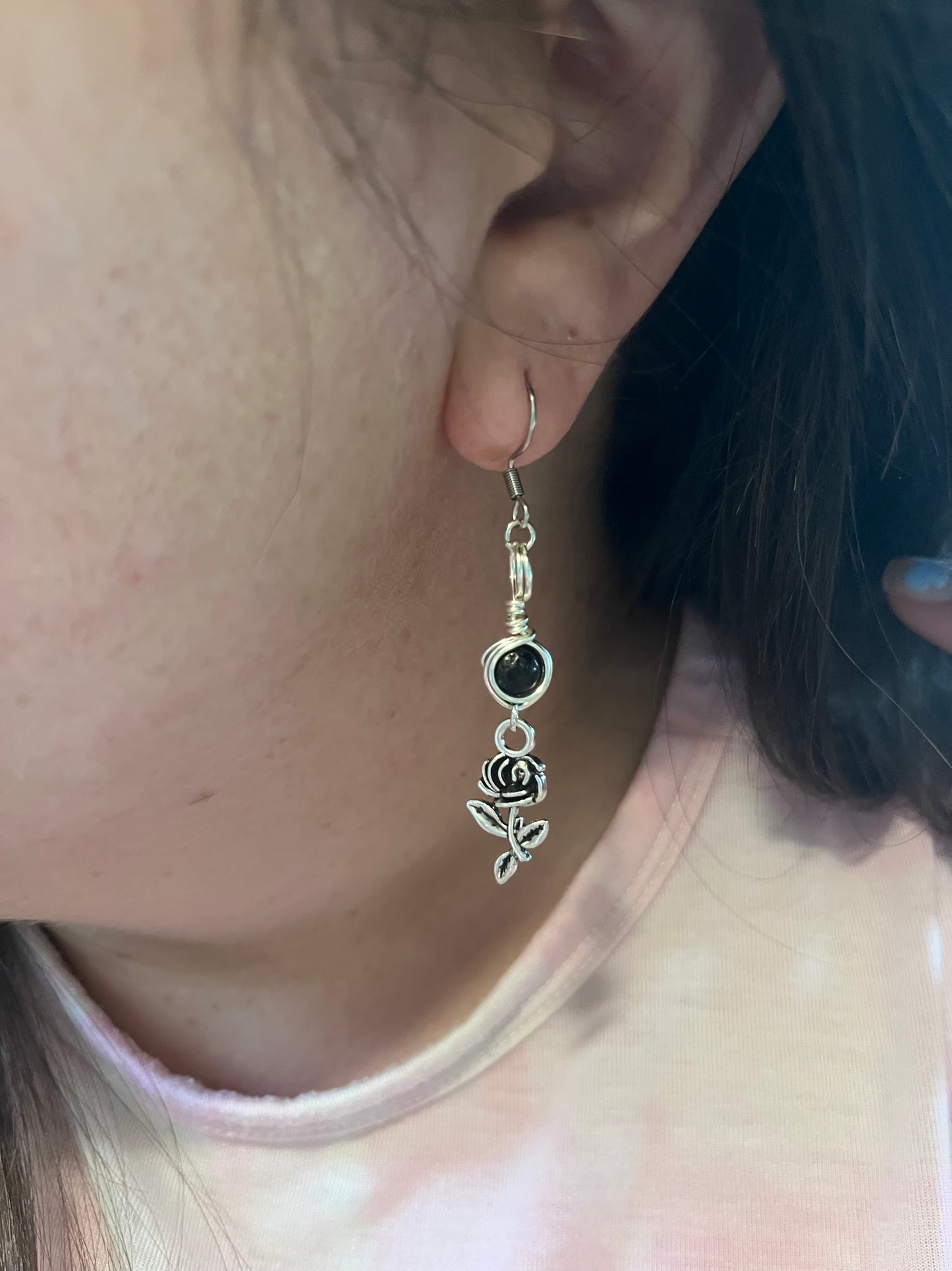 Santa Muerte Goddess Earrings – Devotional Crystal & Charm Jewelry – Hypoallergenic Witchy Earrings