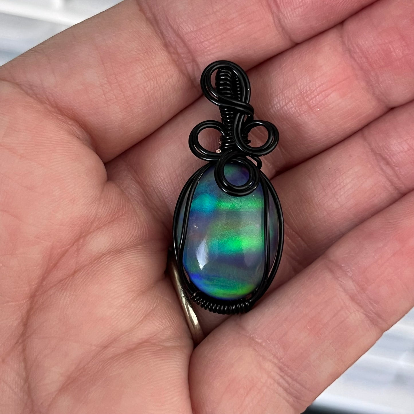 Aurora Opal Necklace | Wire Wrapped Crystal Healing Pendant with Chain | Uplifting ~ Creativity ~ Discovery