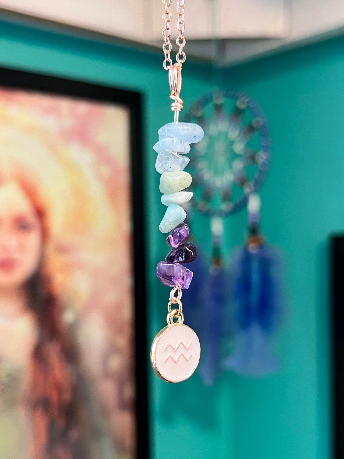 Aquarius Crystal Necklace I Handmade Wire Wrapped Zodiac Jewelry I Crystals for Aquarius