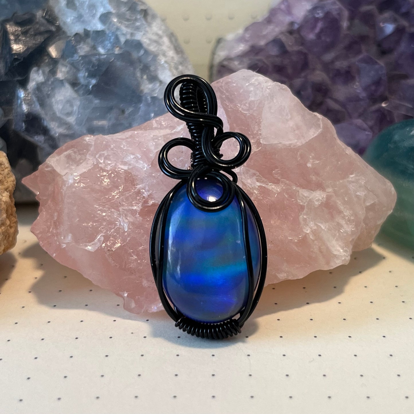 Aurora Opal Necklace | Wire Wrapped Crystal Healing Pendant with Chain | Uplifting ~ Creativity ~ Discovery