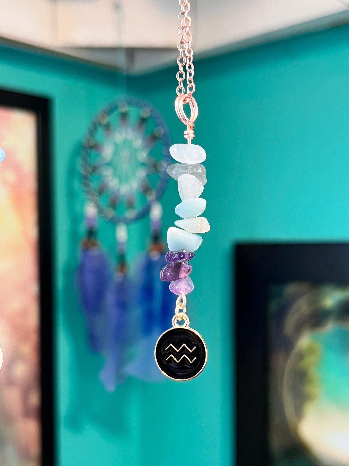 Aquarius Crystal Necklace I Handmade Wire Wrapped Zodiac Jewelry I Crystals for Aquarius