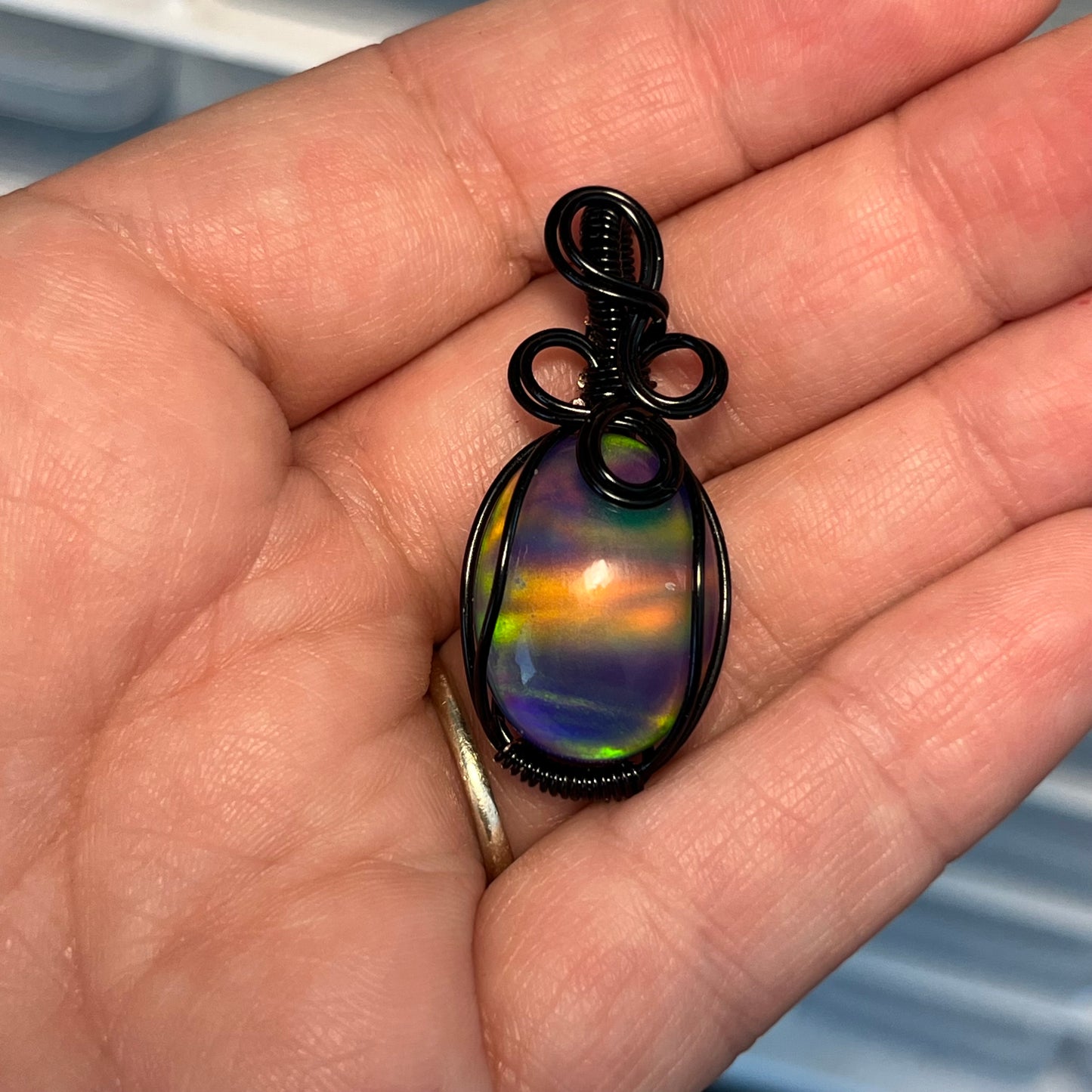 Aurora Opal Necklace | Wire Wrapped Crystal Healing Pendant with Chain | Uplifting ~ Creativity ~ Discovery