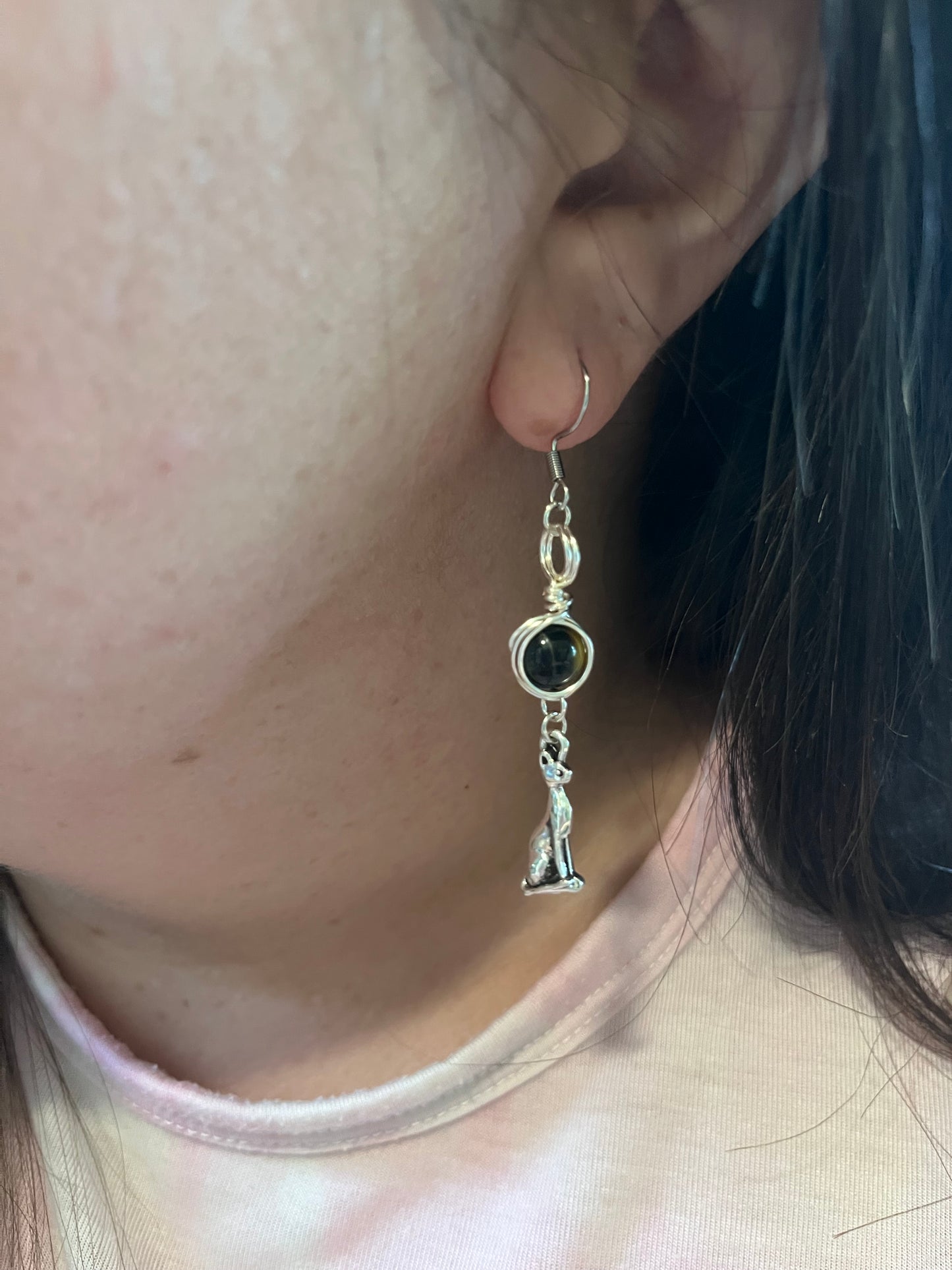 Bastet Goddess Earrings – Devotional Crystal & Charm Jewelry – Hypoallergenic Witchy Earrings