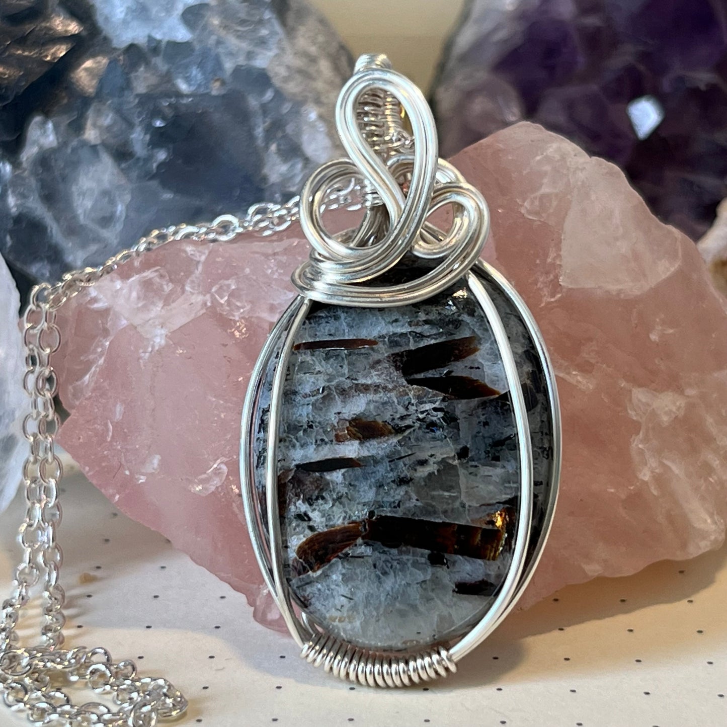 Astrophylite Necklace | Wire Wrapped Crystal Healing Pendant with Chain | Attunement with Higher Realms ~ Balance ~ Expansion