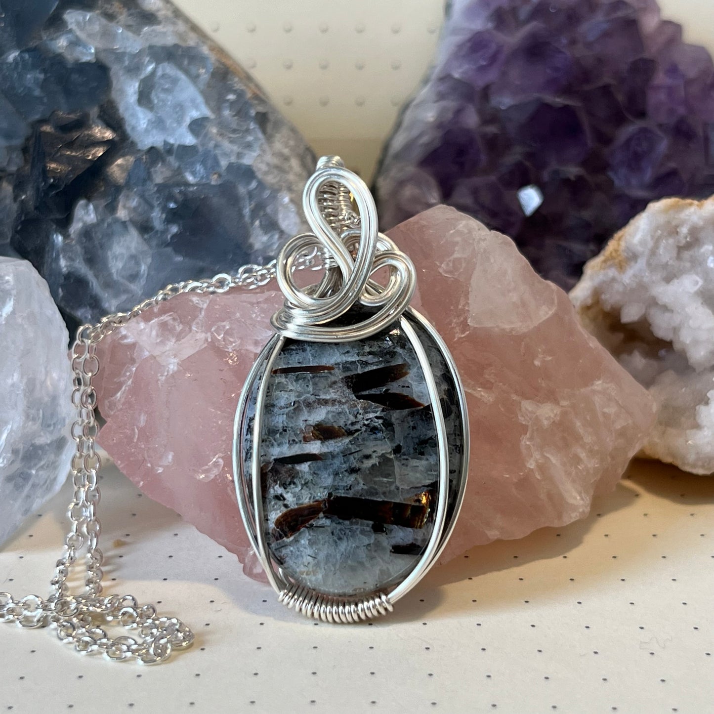 Astrophylite Necklace | Wire Wrapped Crystal Healing Pendant with Chain | Attunement with Higher Realms ~ Balance ~ Expansion